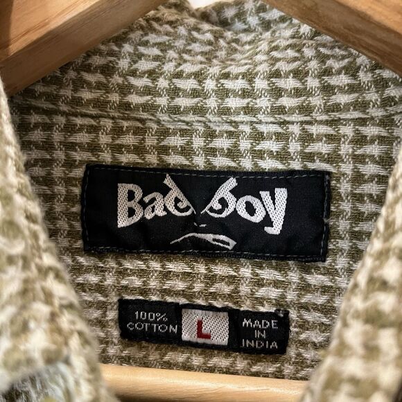 Bad Boy Vintage Shacket Jacket Shirt Button Up Thick Cotton Plaid Brown Green L - Picture 4 of 10